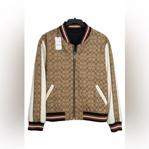 Coach Reversible Signature Bomber Jacket XL Navy Khaki NWT